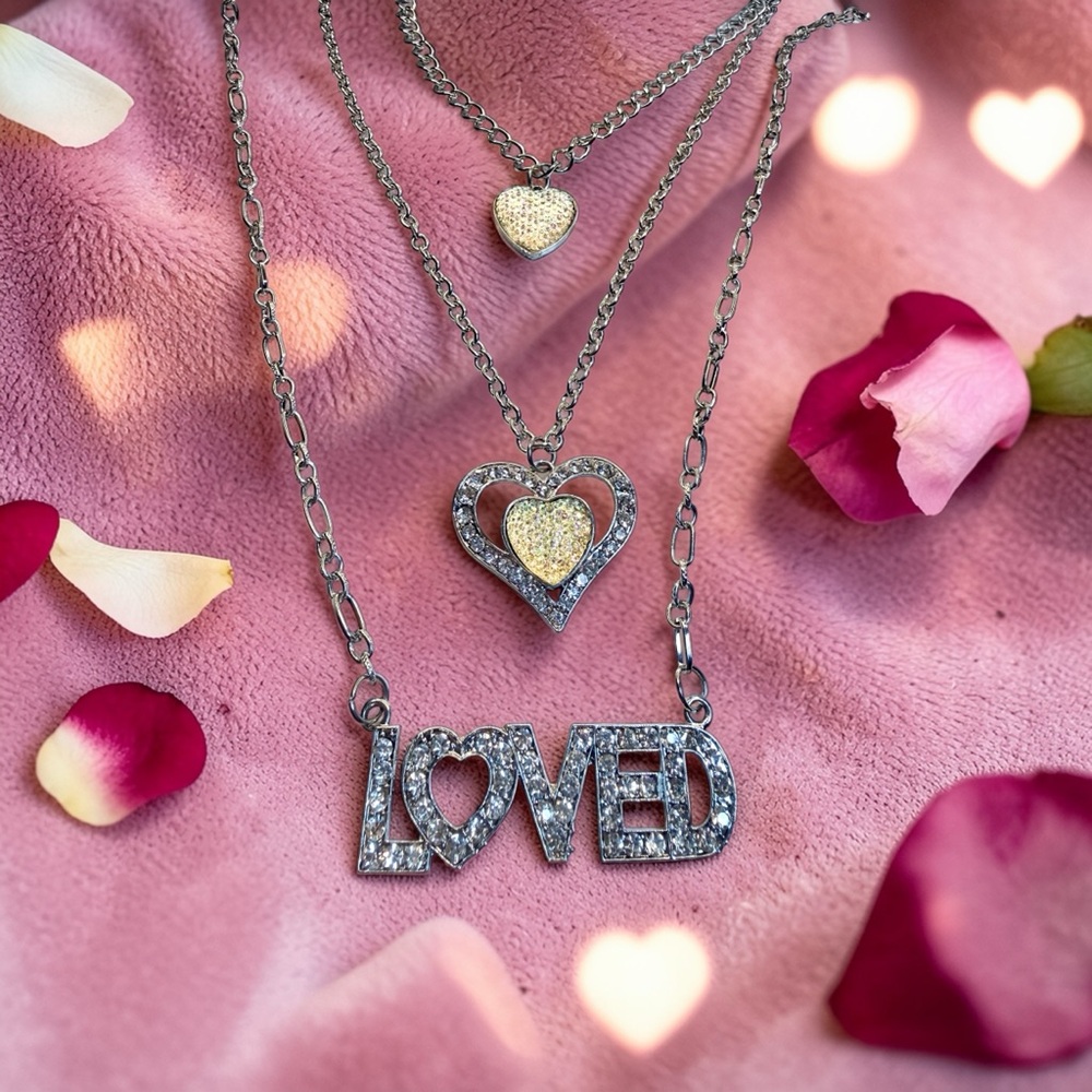 🧚🏻‍♀️ Layered 3-Chain Rhinestone “LOVE” Statement Necklace | Adjustable